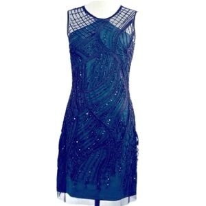 Aidan Mattox Black Beaded Over Teal Mini Dress NWT